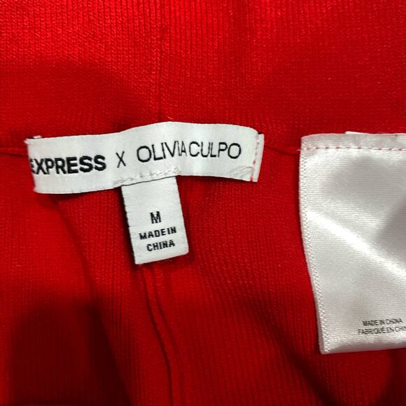 EXPRESS X OLIVIA CULPO Bright Red Track Joggers Size Medium White Contrast Pants - Picture 3 of 7